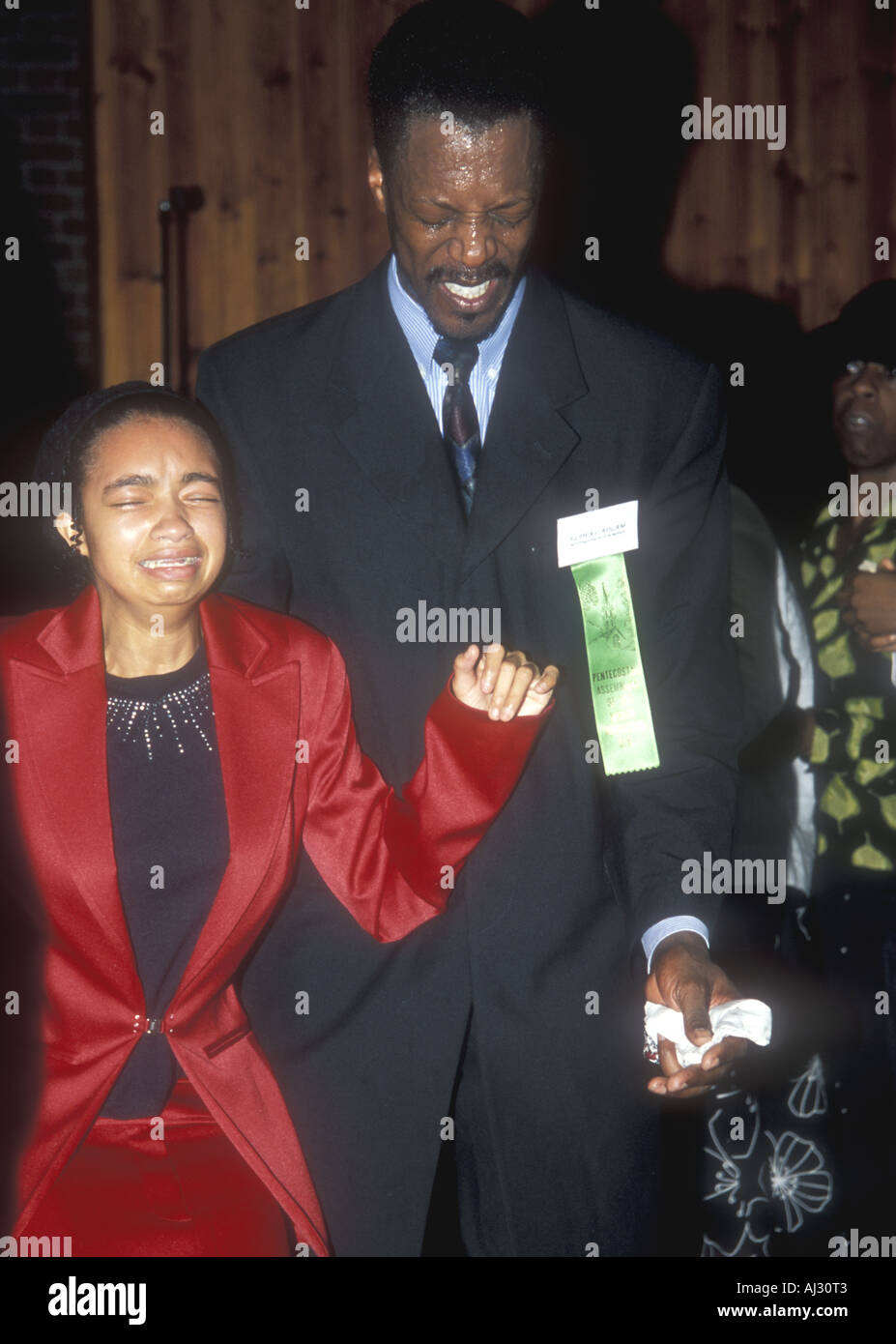 Woman possessed by the `holy spirit` Apostolic Church service Birmingham  England Stock Photo
